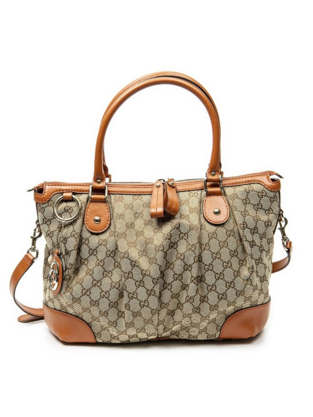 Gucci Large Shape Sukey Top Handle Orange Beige GG Canvas